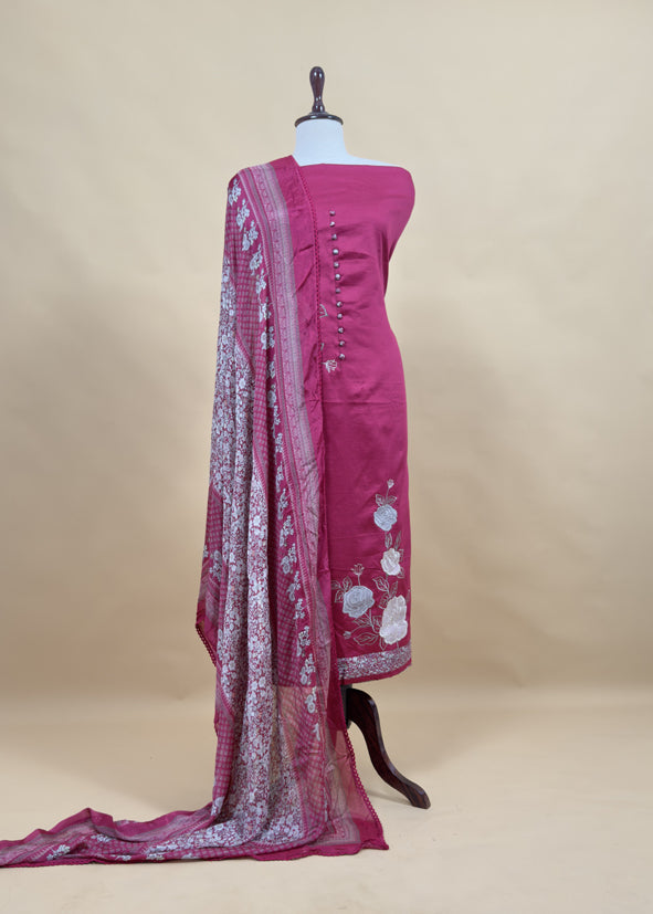 Black Pure Glace Cotton Kurta And Pure Chinon Dupatta With Applique Work