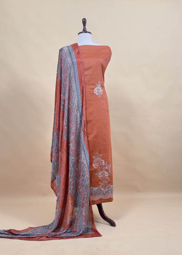 Pink Pure Glace Cotton Kurta And Pure Chinon Dupatta With Applique Work