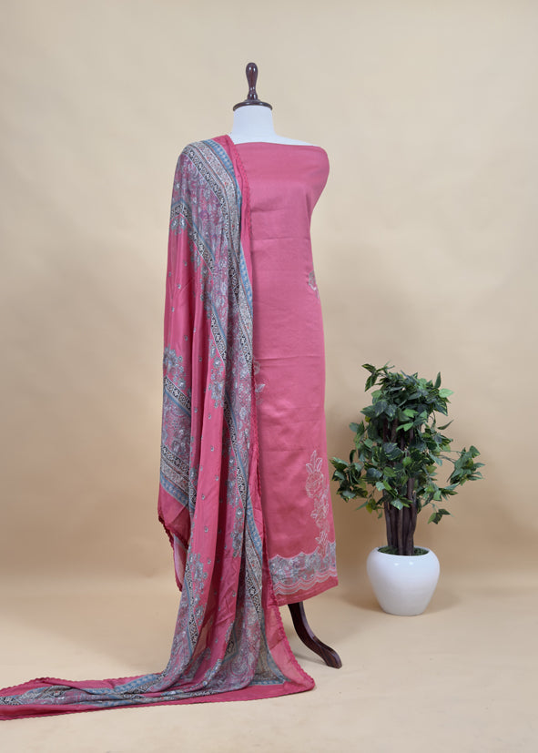 Rust Brown Pure Glace Cotton Kurta And Pure Chinon Dupatta With Applique work