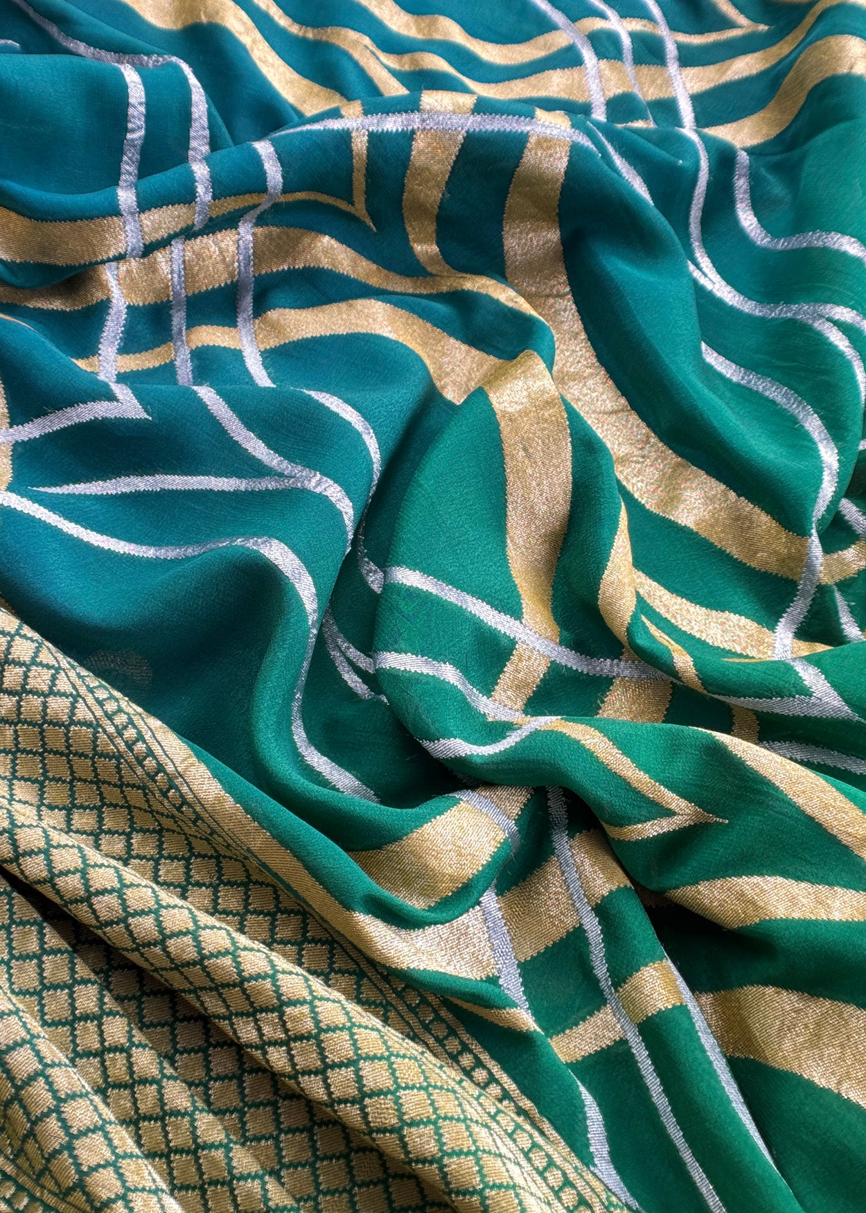 Royal Blue Handloom Silk Suit With Pure Khaddi Georgette Dupatta With Zari Weaving