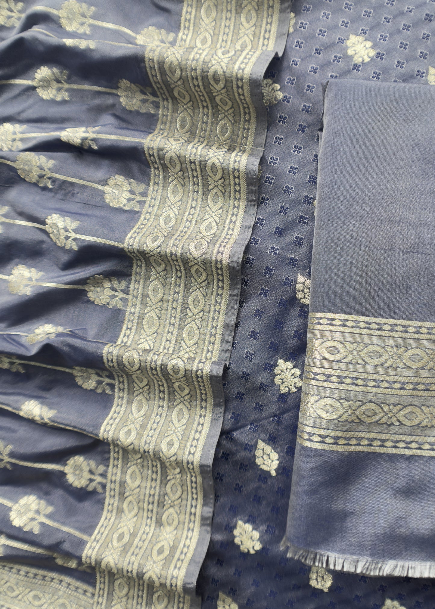 Blue Katan Silk Suit with Zari Weaving