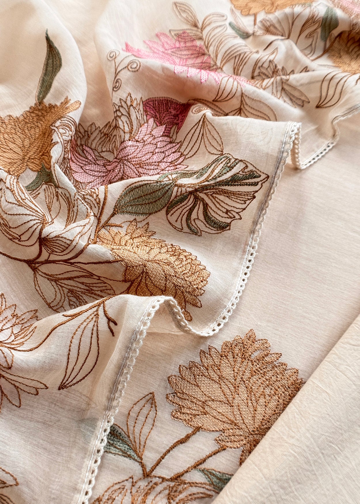 Off White Handloom Mulmul Unstitched With Cross Stitched Embroidery