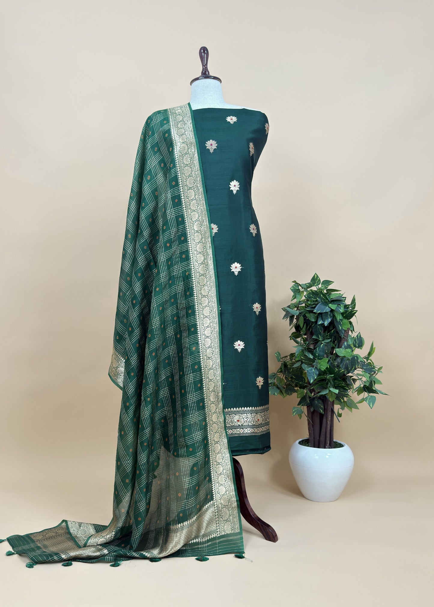 Yellow Handloom Silk Suit With Meenakari Dupatta