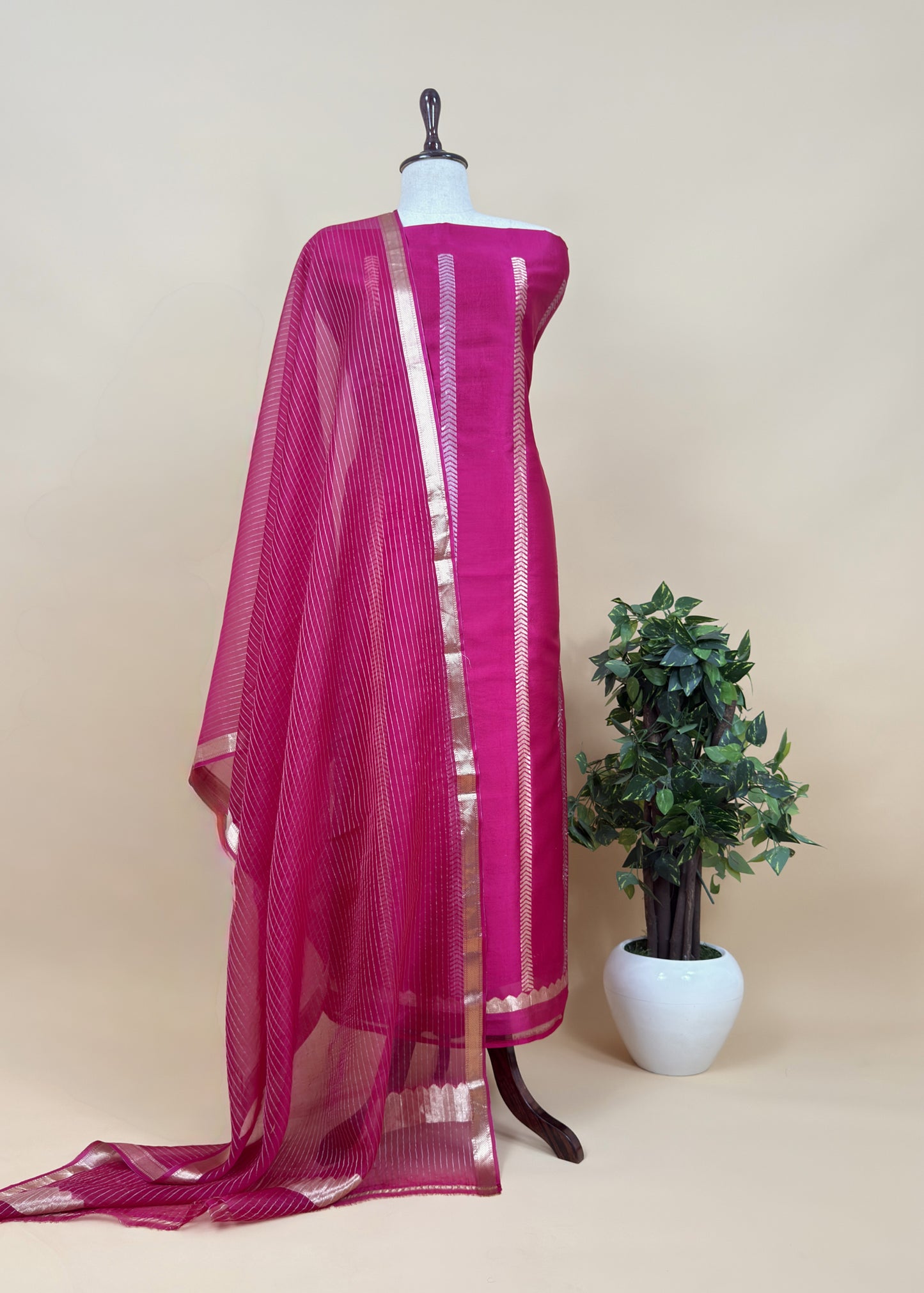 Black Handloom Silk Unstitched Suit With Zari Weaving