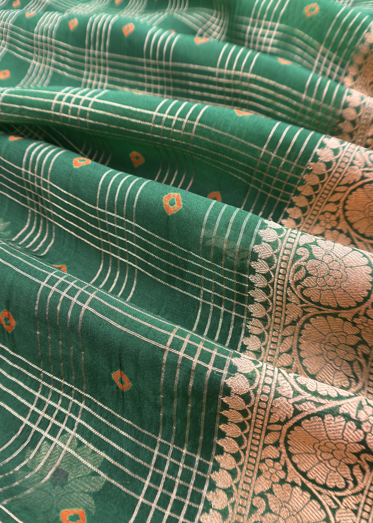 Green Handloom Silk Suit With Meenakari Dupatta