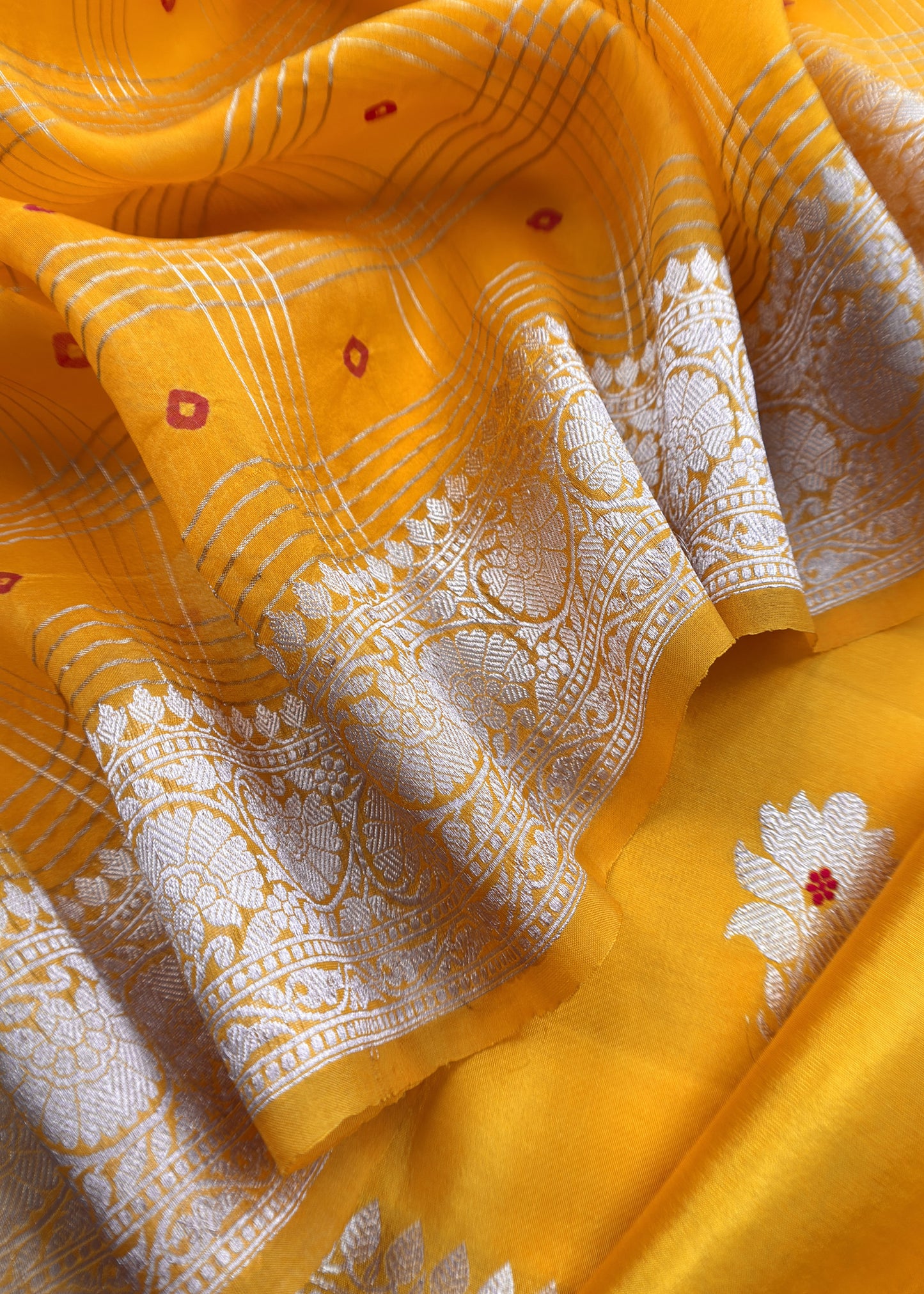 Yellow Handloom Silk Suit With Meenakari Dupatta