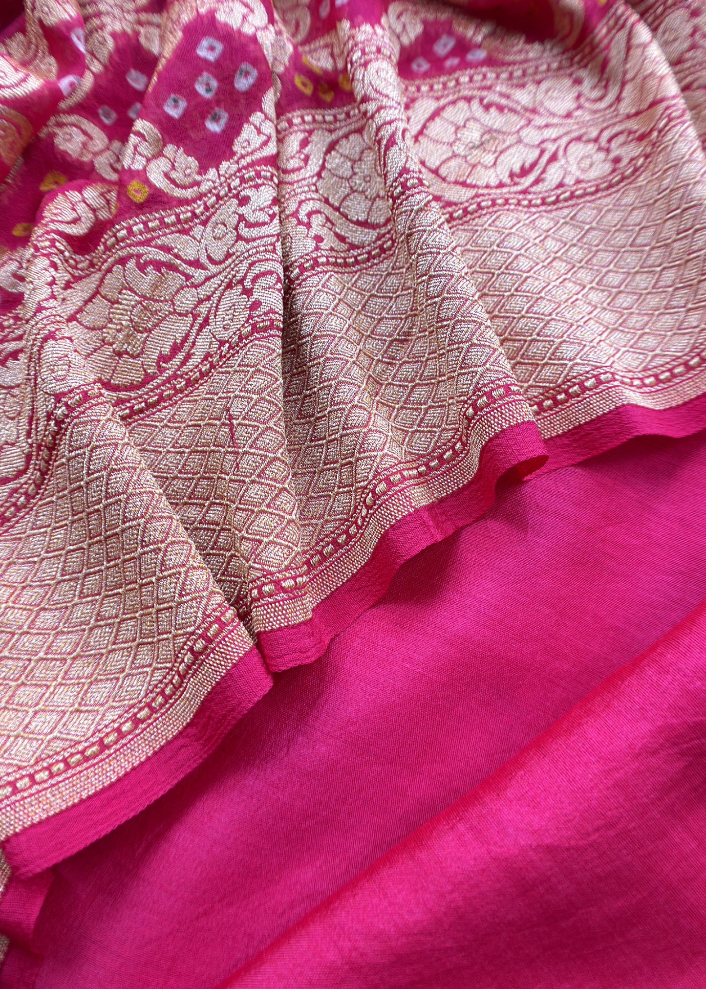 Deep Pink Handloom Silk Kurta And Bandhani Khaddi Georgette Dupatta