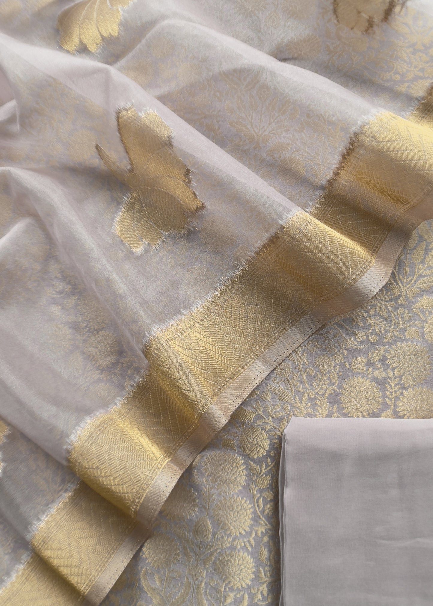 Light Purple Banarasi Silk Brocade Suit With Organza Dupatta