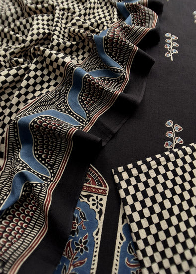 Black Handblock Ajrak Suit In Cotton