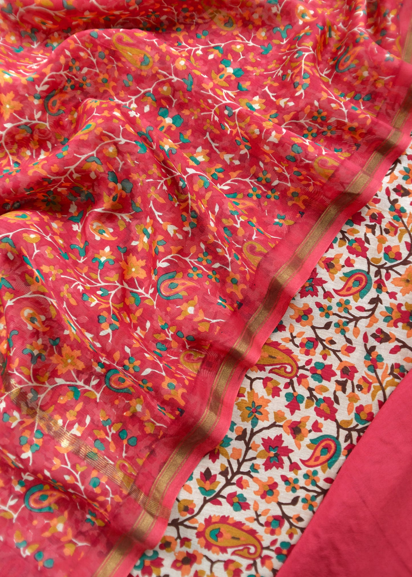 Red Indian Wearing Long Printed Dupatta