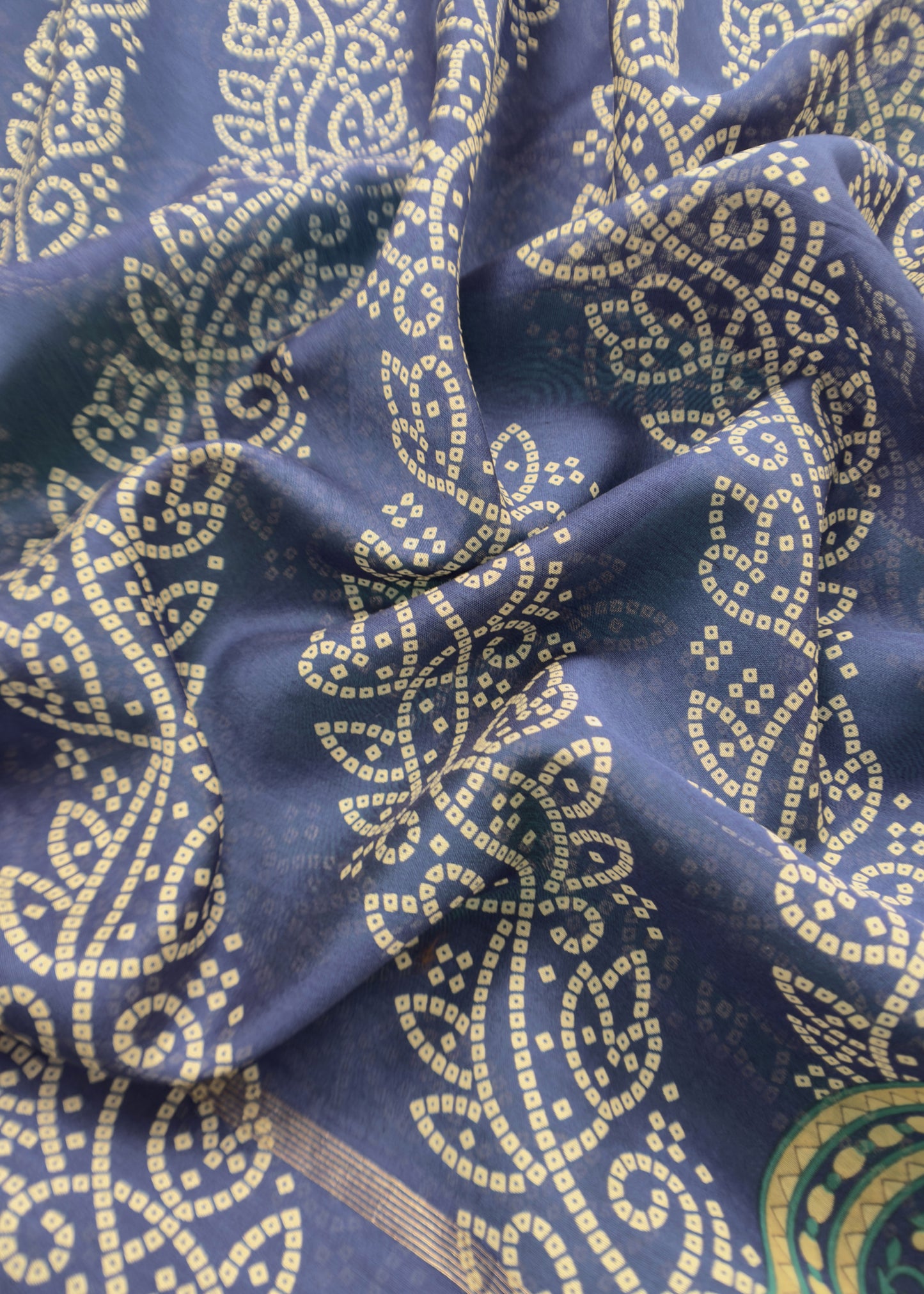 Blue And Purple Bandhani Suit In Maheshwari Silk