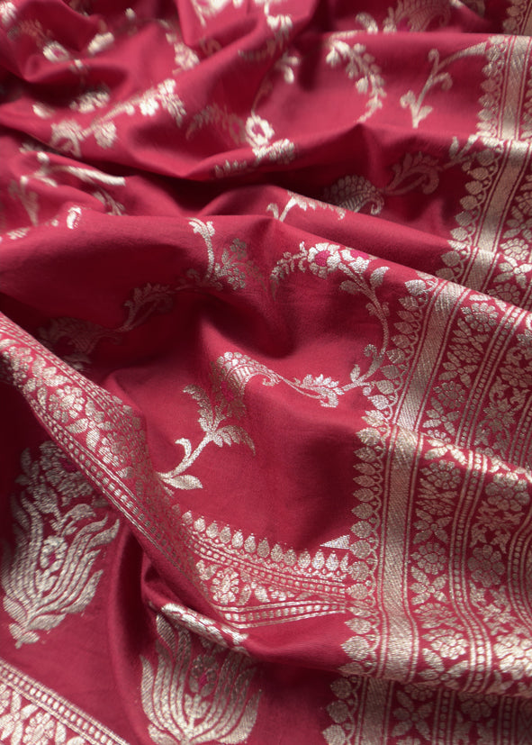 Pink Banarasi Suit In Mulberry Silk With Jacuard Weaving