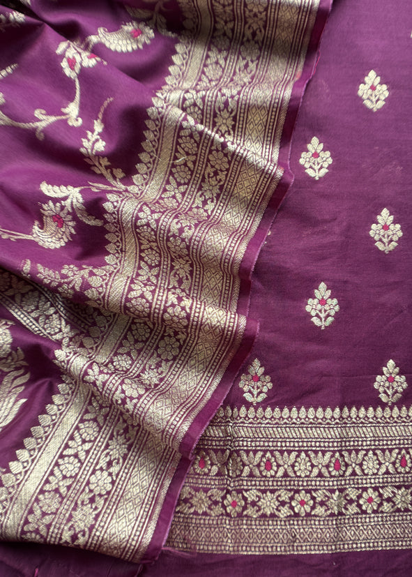 Banarasi Suit In Mulberry Silk With Jacuard Weaving