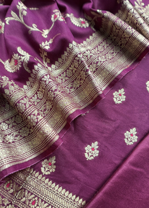 Banarasi Suit In Mulberry Silk With Jacuard Weaving