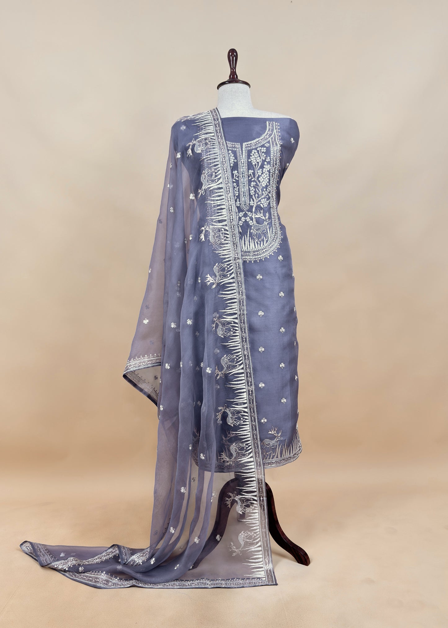 Luxe The Green Pure Kora Silk Suit With Gold And Silver Pitta Handwork