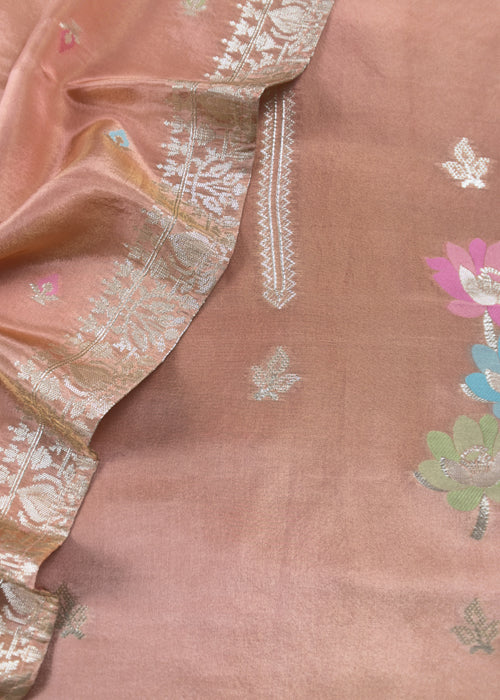 Pure Handwoven Tissue Suit Silk With Meenakari Weaving