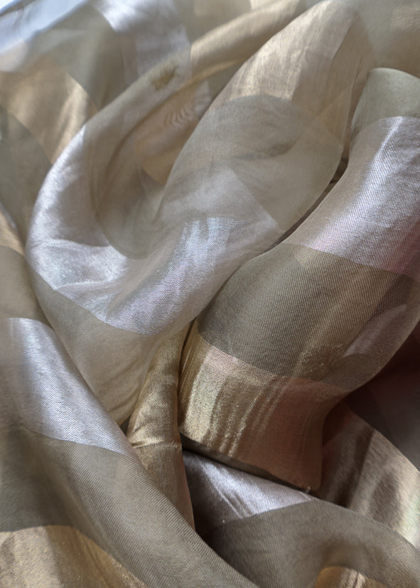Sage Grey Varanasi Brocade Silk Kurta And Double Panel Tissue Dupatta With Handwork