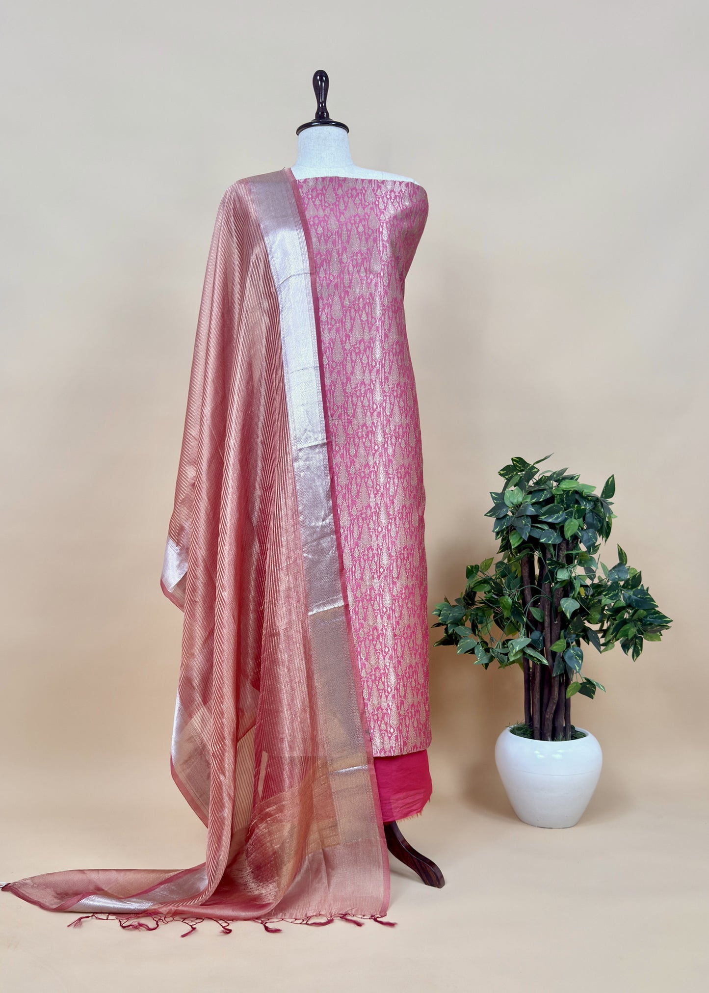 Prussian Blue Brocade silk kurta and Tissue silk gold striped dupatta