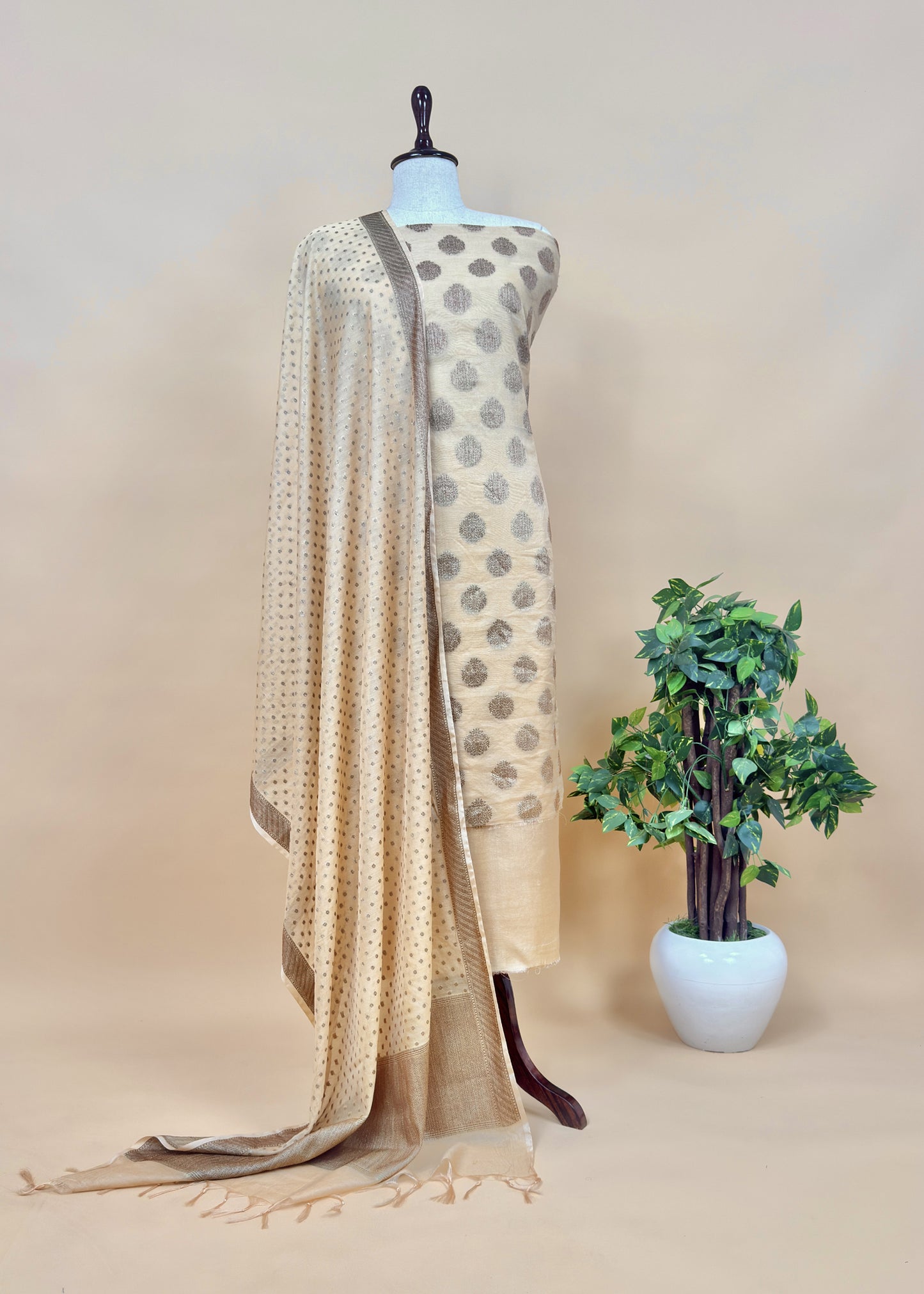 Peach Banarasi Silk Suit fabric with Zari weaving