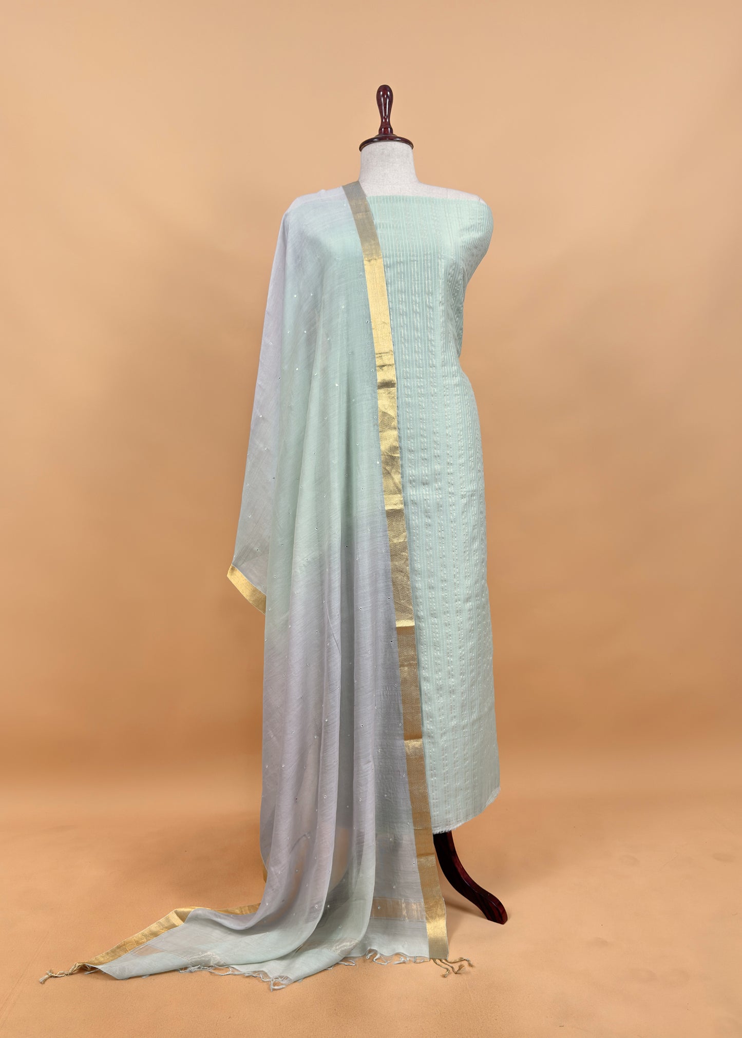 Lavender Handloom Silk Suit With Resham Embroidery