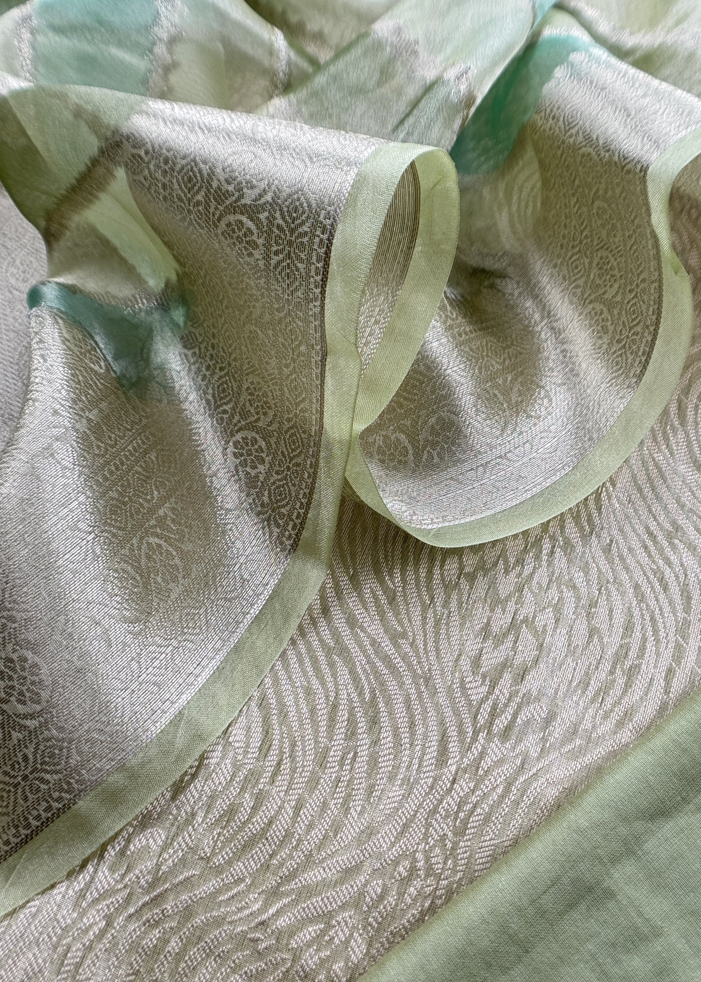 Green Designer Pure Brocade Tissue Silk Suit fabric