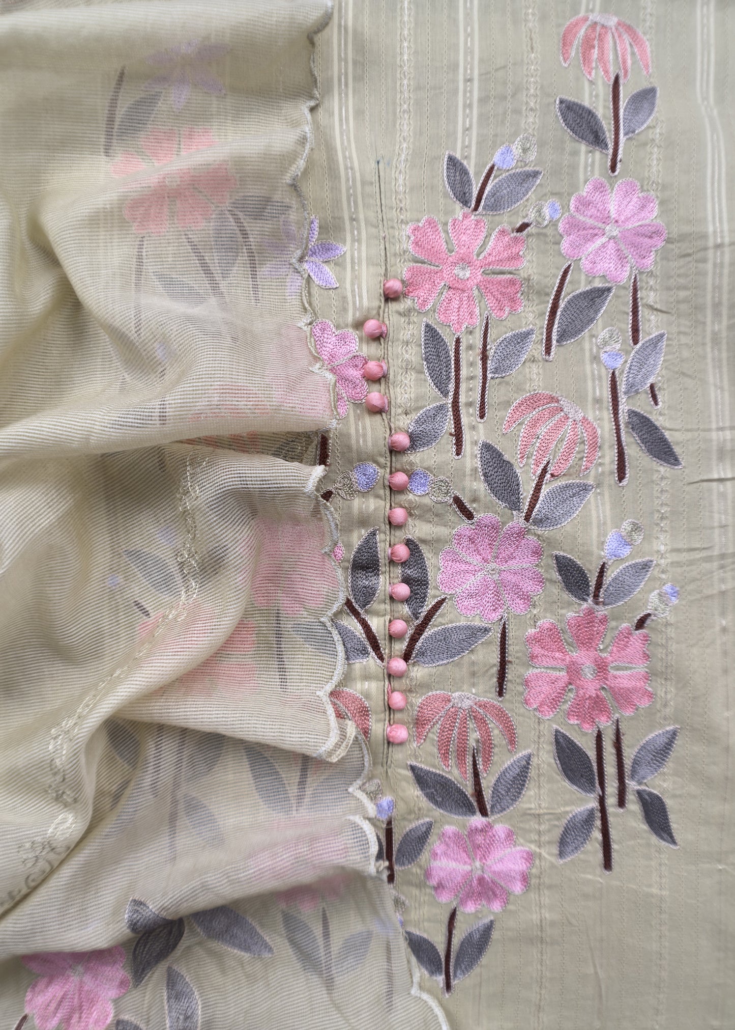Embroidered Unstiched Cotton Suit With Kota Dupatta