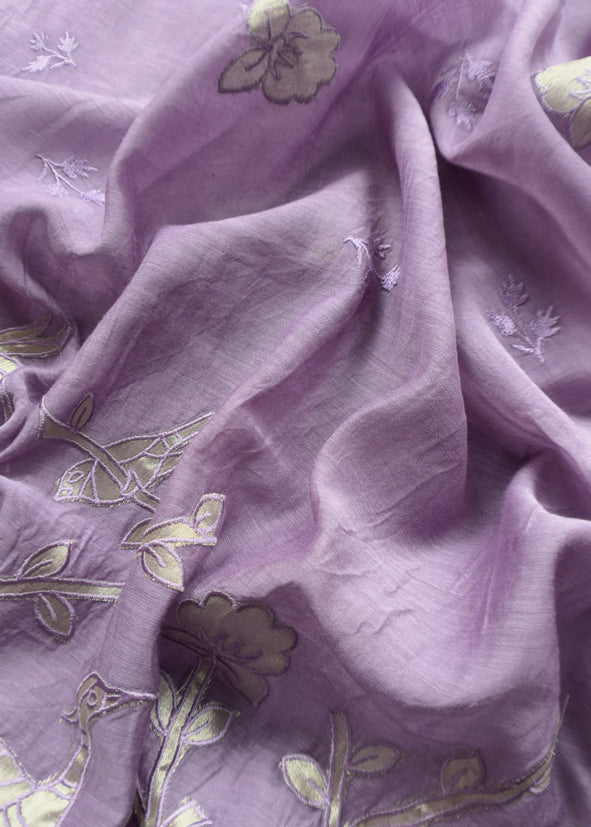 Mauve Pure Mul Chanderi Suit With Tissue Applique Work