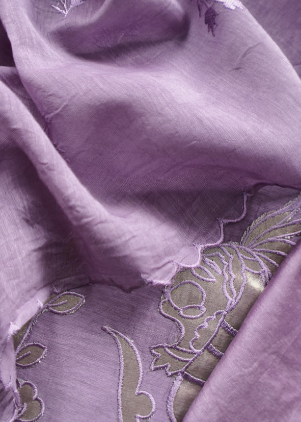 Mauve Pure Mul Chanderi Suit With Tissue Applique Work