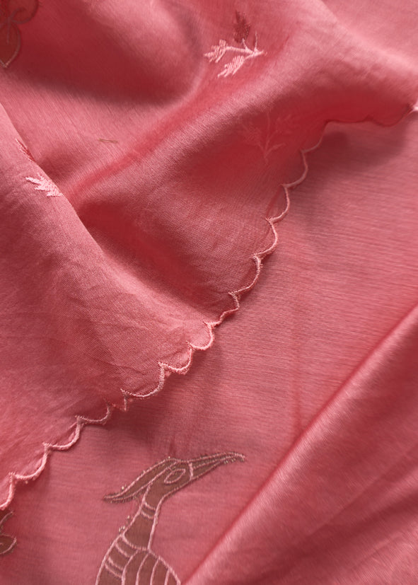 Blush Pink Pure Mul Chanderi Suit With Tissue Applique Work
