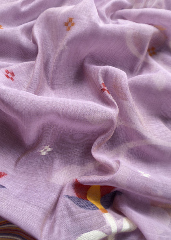 Dark Lavender Chidiya Jamdani Suit in Linen Chanderi Fabric