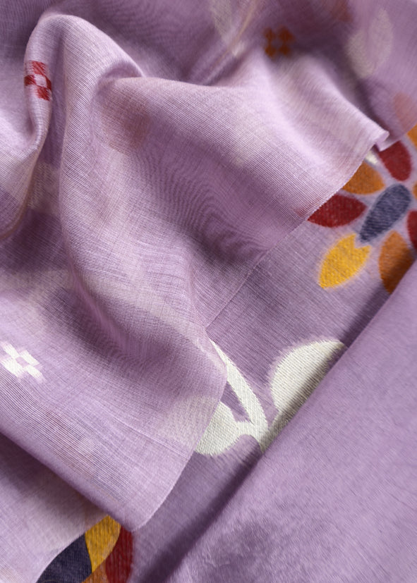 Dark Lavender Chidiya Jamdani Suit in Linen Chanderi Fabric