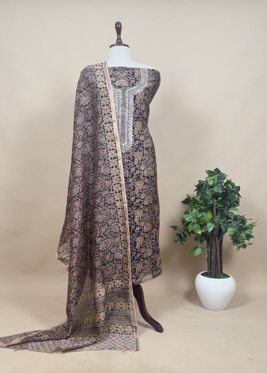Sanganeri Block Printed Natural Dyed Ajrakh Suit In Chanderi