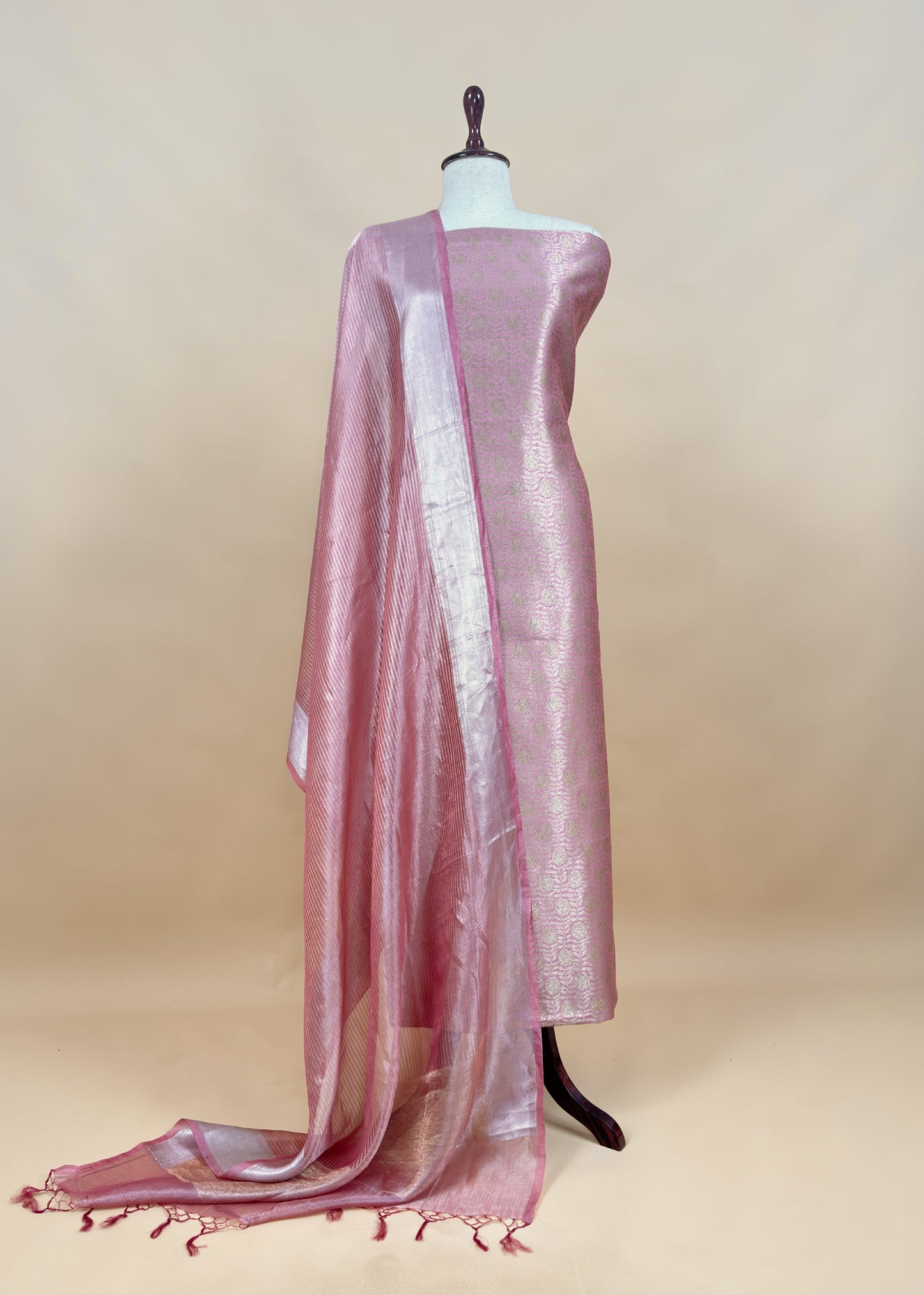 Blue Brocade Silk Kurta And Zari Panel Silk Dupatta