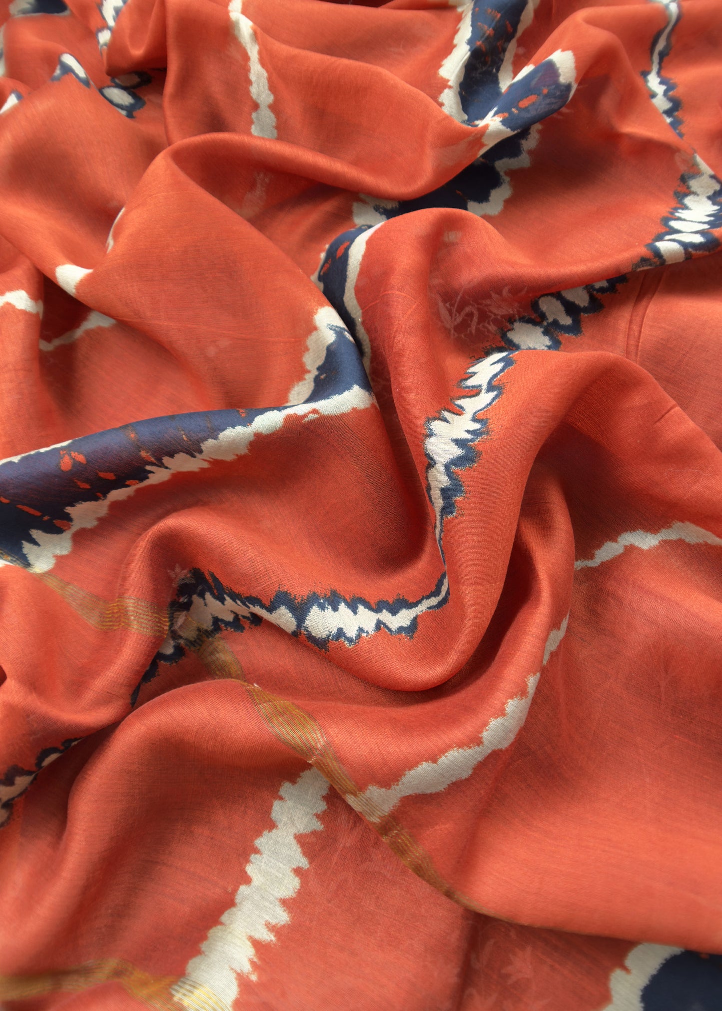 Blue With Orange Handloom Patola Unstitched Suit In Maheshwari Silk