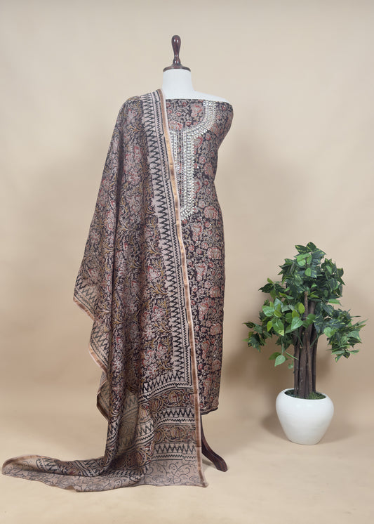 Sanganeri Block Printed Natural Dyed Ajrakh Suit In Chanderi