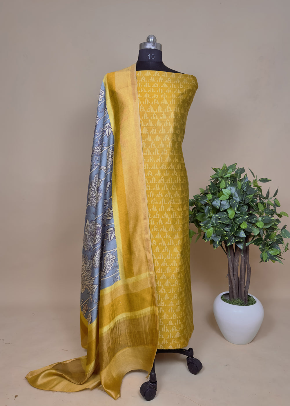 Wine Hand Blocked Maheshwari Silk Suit With And Kalamkari Dupatta