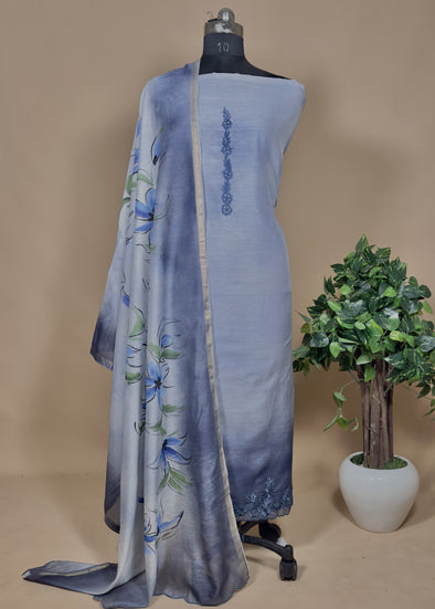 Hand-Printed Maheshwari Suit With Cut Work