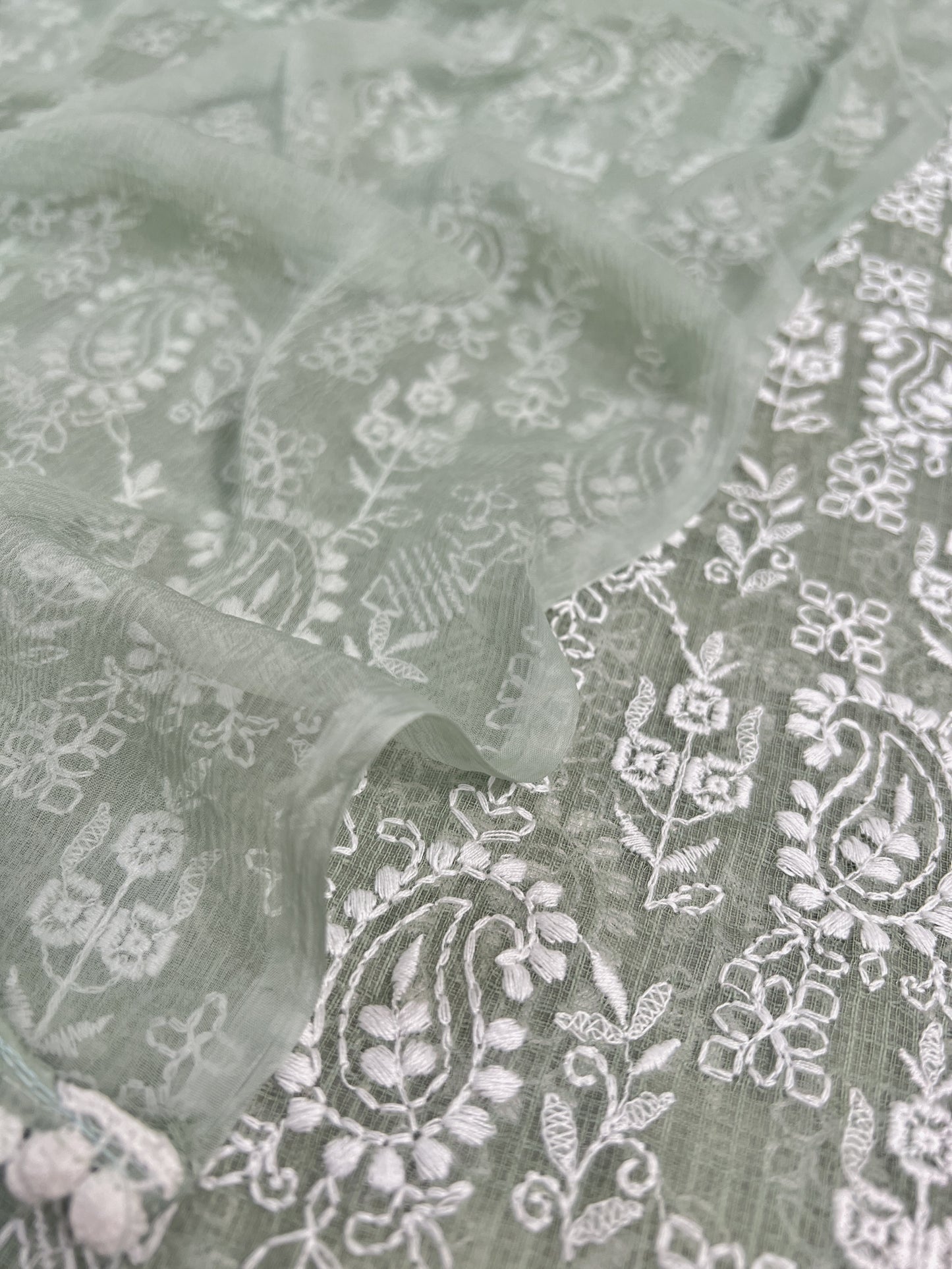 Embroidered Kota Doria Suit And Chiffon Suit In Pastel Shade