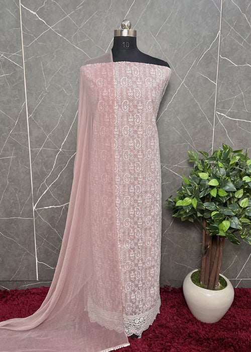 Embroidered Kota Doria Suit And Chiffon Suit In Pastel Shade