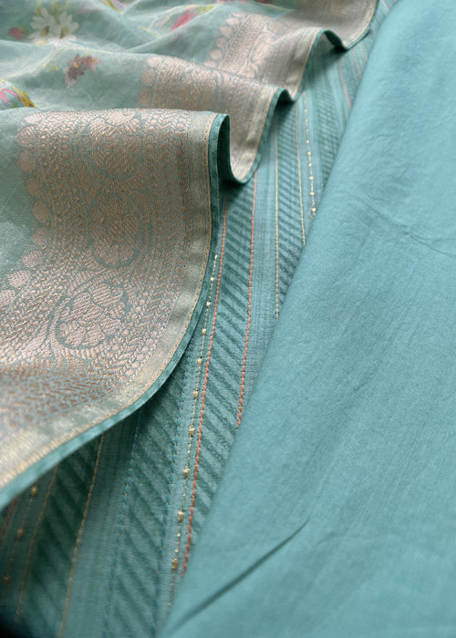 Aquamarine Chanderi Suit With Organza Dupatta