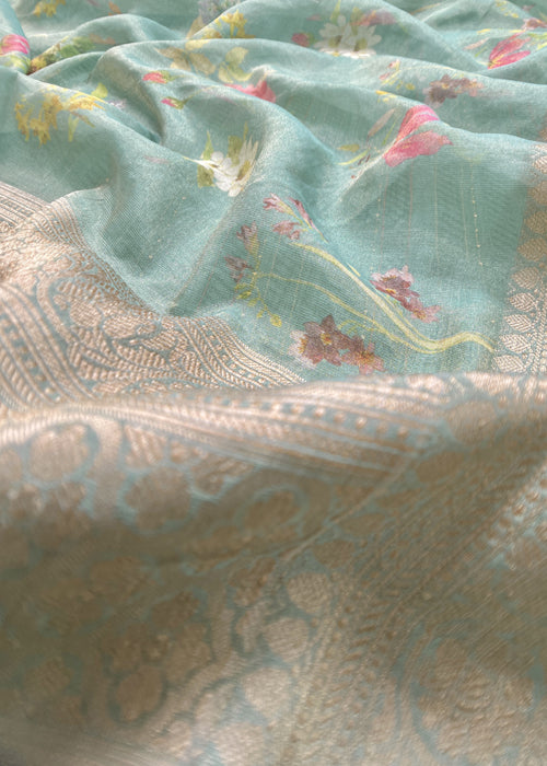 Aquamarine Chanderi Suit With Organza Dupatta