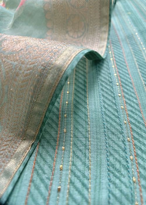 Aquamarine Chanderi Suit With Organza Dupatta