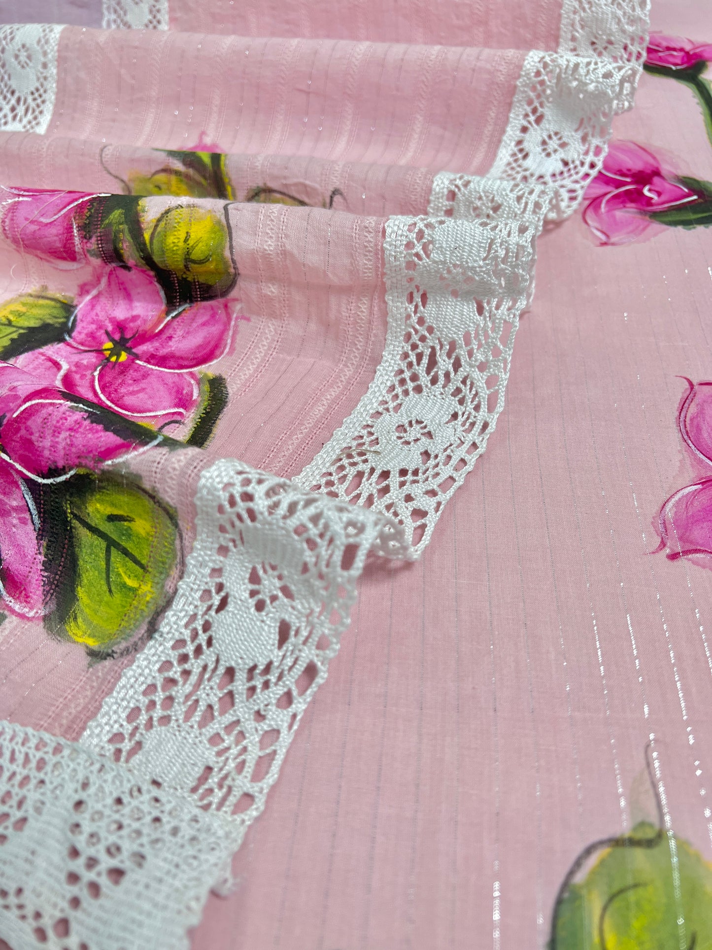 Pink Unstitched Pakistani Suit In Mulmul Cotton