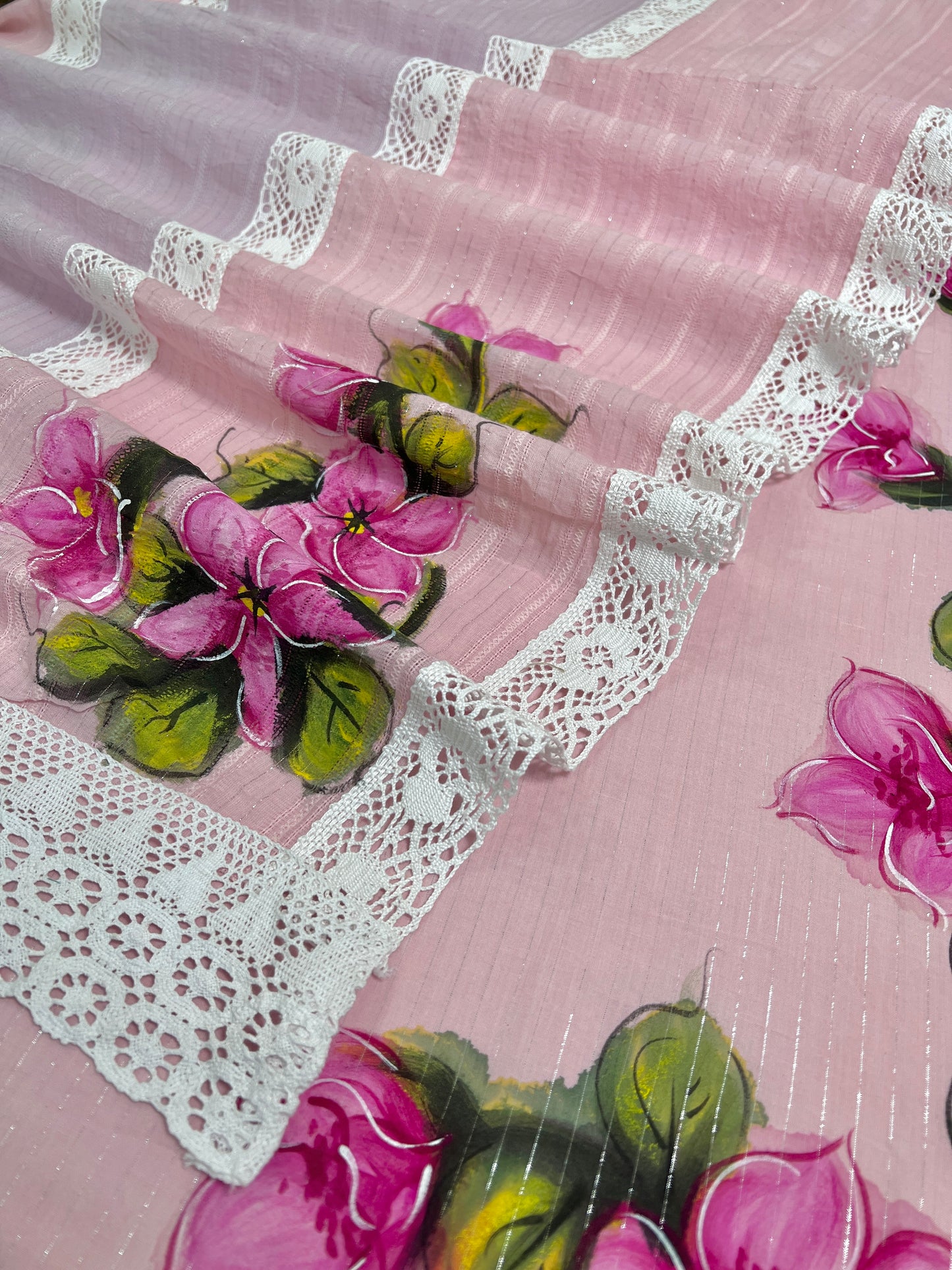 Pink Unstitched Pakistani Suit In Mulmul Cotton