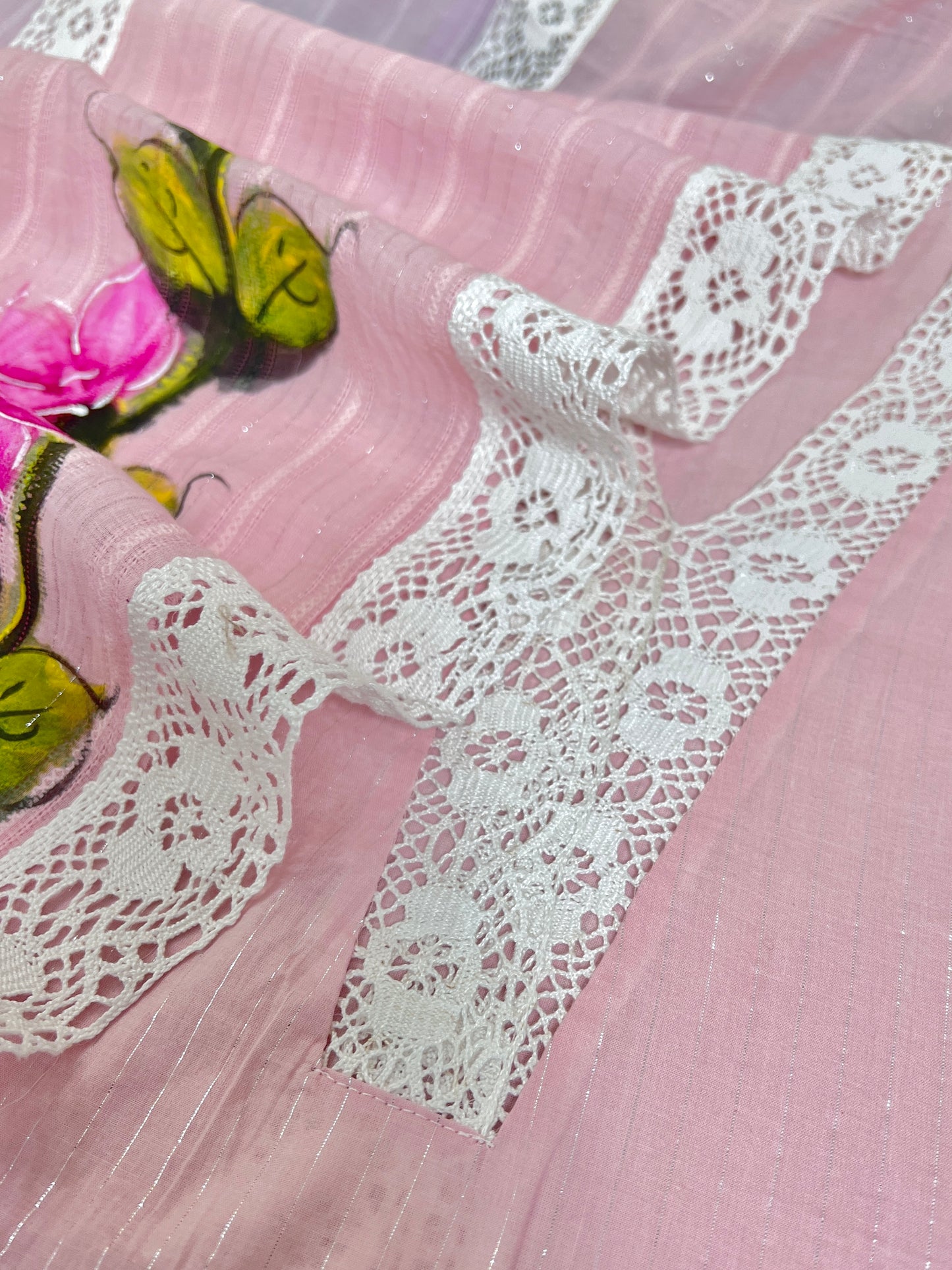 Pink Unstitched Pakistani Suit In Mulmul Cotton