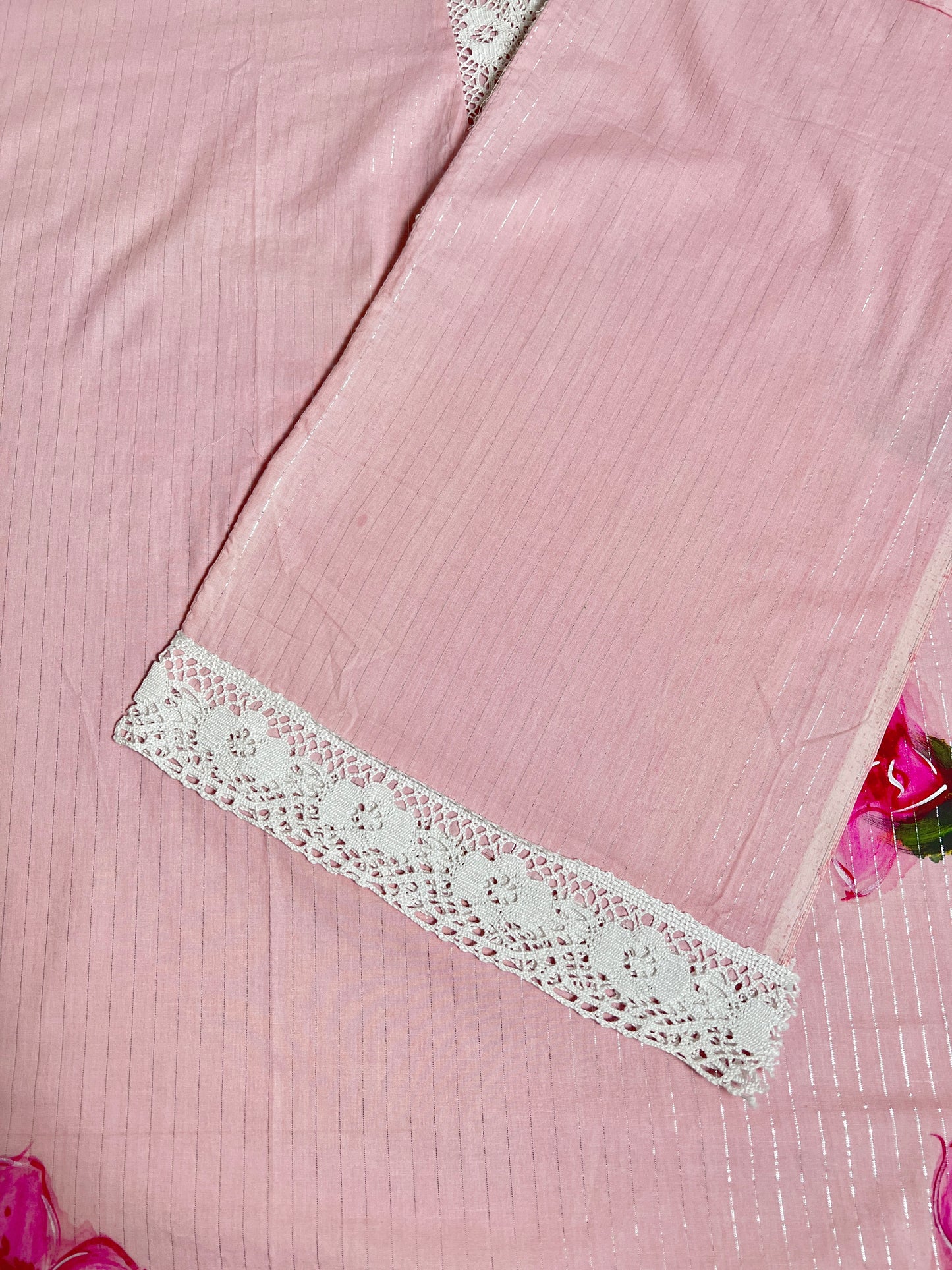 Pink Unstitched Pakistani Suit In Mulmul Cotton