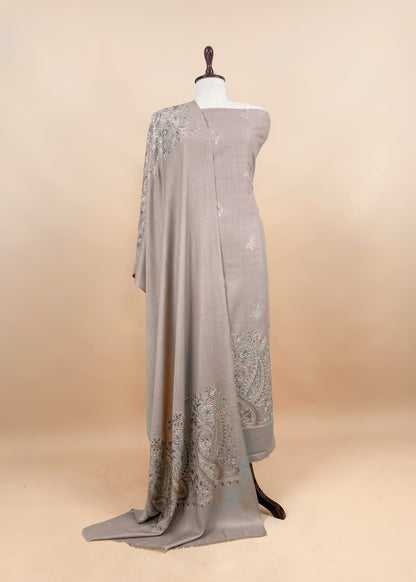 Black Unstitched Woolen Suit With Aari Embroidery Work