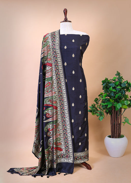 Black Handloom Paithani Weave Suit In Katan Silk