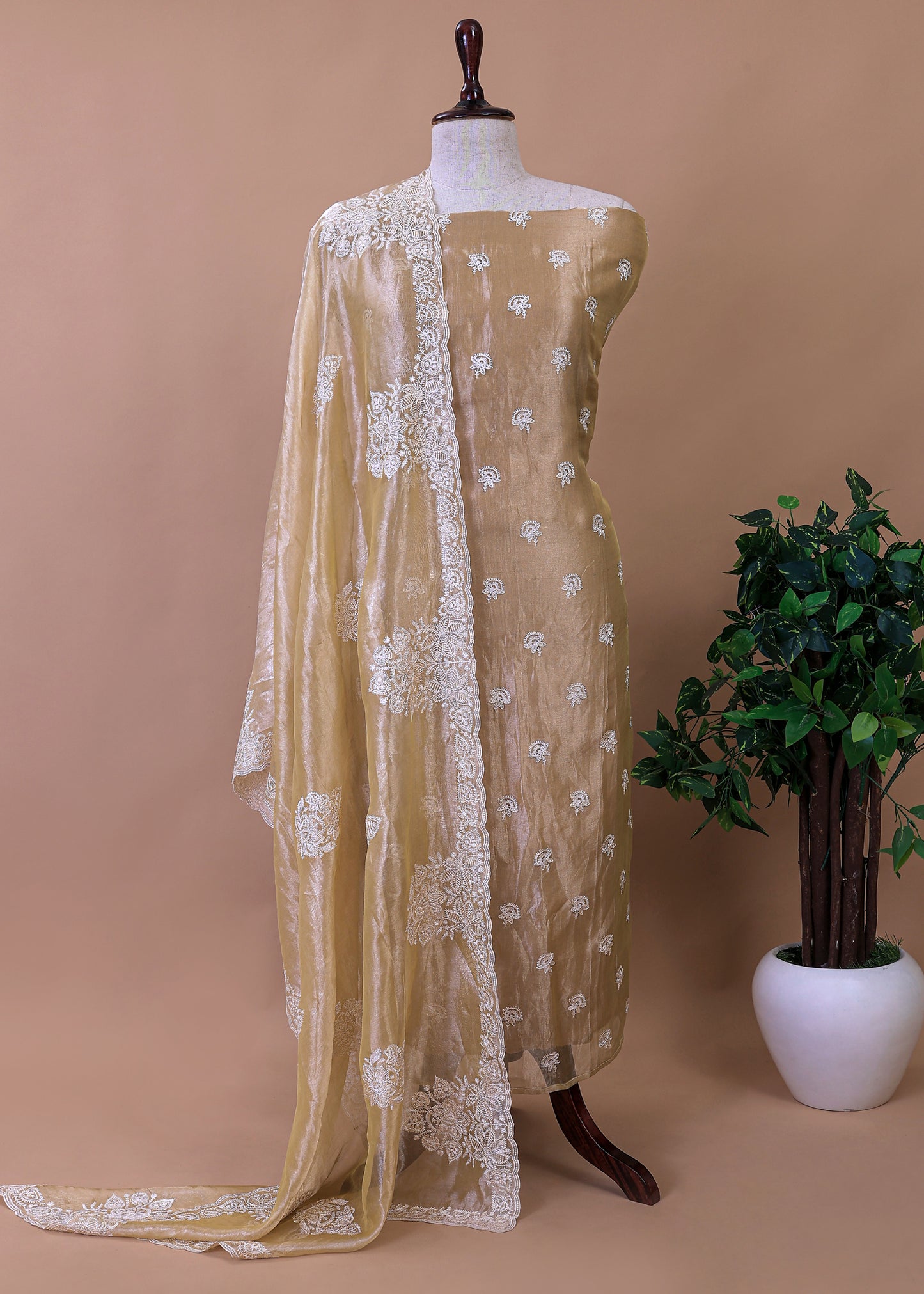 Mustard Yellow Handloom Tissue-Silk Unstitched Dupatta Suit