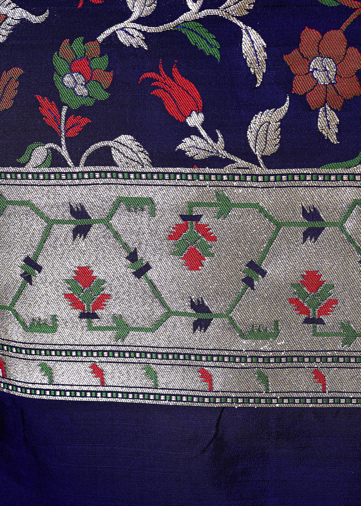 Blue Handloom  Phool-Patti Weaving Suit In Katan Silk